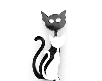 Black and Kitten Brooch Pin, for Cat Lovers Measures 45mm x 20mm & supplied in Gift Pouch, Gift for her, Mother's Day or Birthday Idea