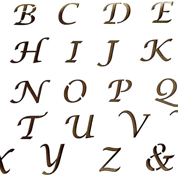 Cursive Italics Capital Letter A-Z Alphabet Text Stencil for walls furniture or craft use, letters height 25mm x 30mm