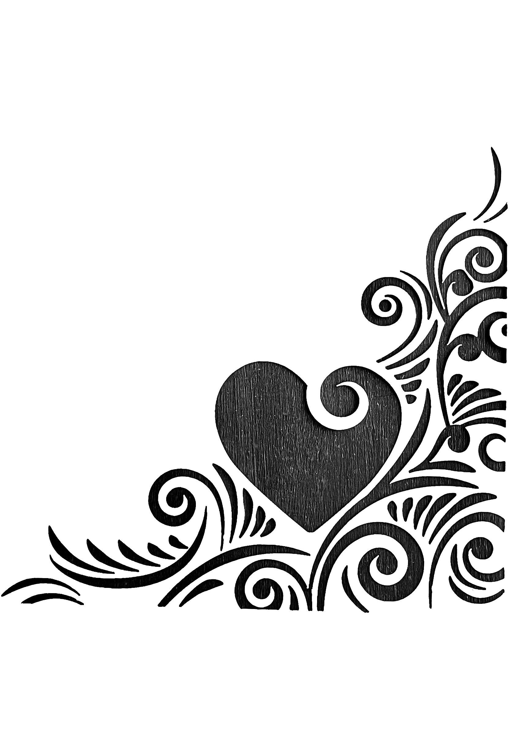 Glass etching stencil of Corner Design with a Heart. In category: Corners