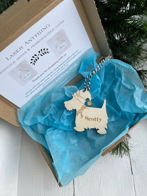Personalised Scottish Terrier Shape Wooden Christmas Gift Tag Tree Decoration 70mm X 65mm