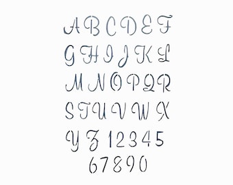 A-Z Capital Letter Craft Stencil Curly Cursive Letters with numbers, letters and numbers height 44mm - 51mm