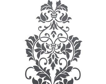 Baroque Themed Flower Damask Stencil Template,  Image Size 270mm high x 149mm wide, reusable on Mylar stencil film