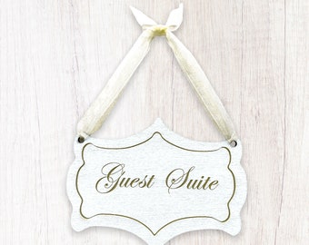 Guest Suite or Guest Room, French Chateau Style Hand Painted Door Sign Vintage Design, with or without ribbon