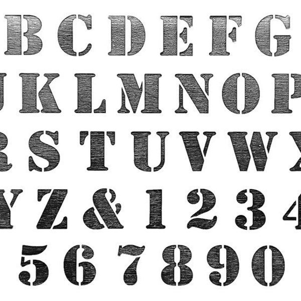 A-Z Alphabet Army Style stencil, Capitals and numbers, letter height 28mm, suitable for walls, furniture and craft, re-usable