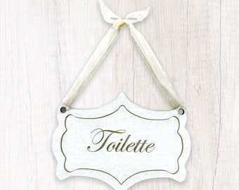 Toilette, Letrero de puerta estilo castillo francés, pintado a mano, diseño vintage, con o sin cinta