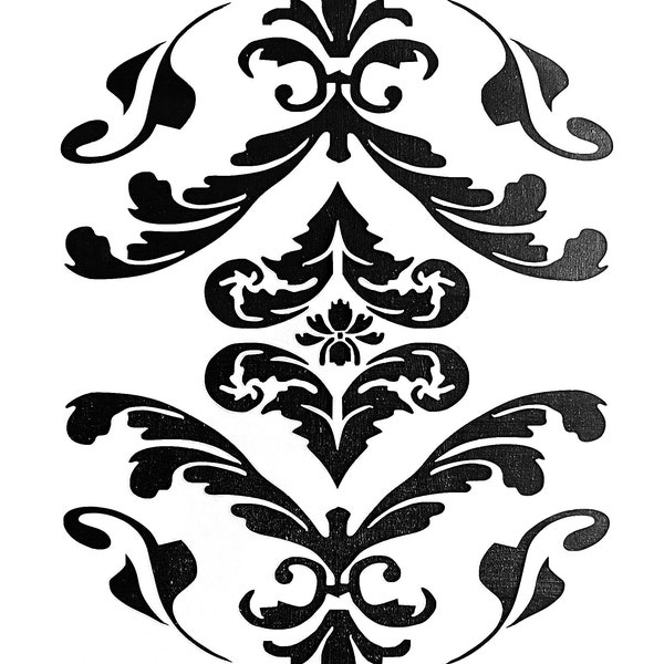 Vintage Traditional Damask Design Stencil for walls, furniture and craft use - Image size 250mm x 170mm
