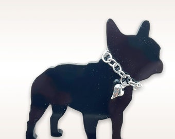 French Bulldog Male Dog Brooch Pin - Black Acrylic Laser Cut - Scarf Fastener / Badge