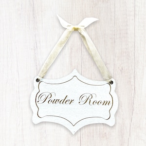 Powder Room Door Sign, French Chateau style, hand painted vintage design with or without ribbon