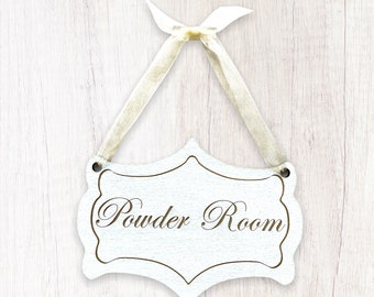 Powder Room, French Chateau Style Door Sign Plaque Hand Painted Vintage Finish with or without ribbon