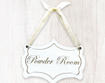 Powder Room Door Sign, French Chateau style, hand painted vintage design with or without ribbon