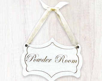 Powder Room, French Chateau Style Door Sign Plaque Hand Painted Vintage Finish with or without ribbon