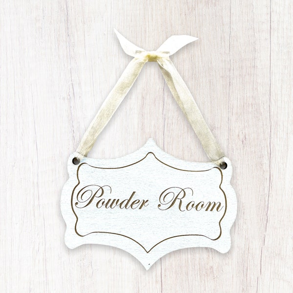 Powder Room, French Chateau Style Door Sign Plaque Hand Painted Vintage Finish with or without ribbon