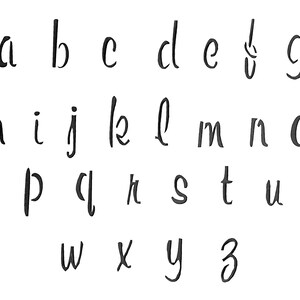 May include: A handwritten alphabet in black ink on a white background. The letters are in a cursive style.