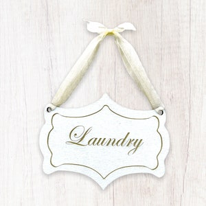 Laundry, French Chateau Style Sign Plaque, Hand Painted Vintage Design, with or without ribbon