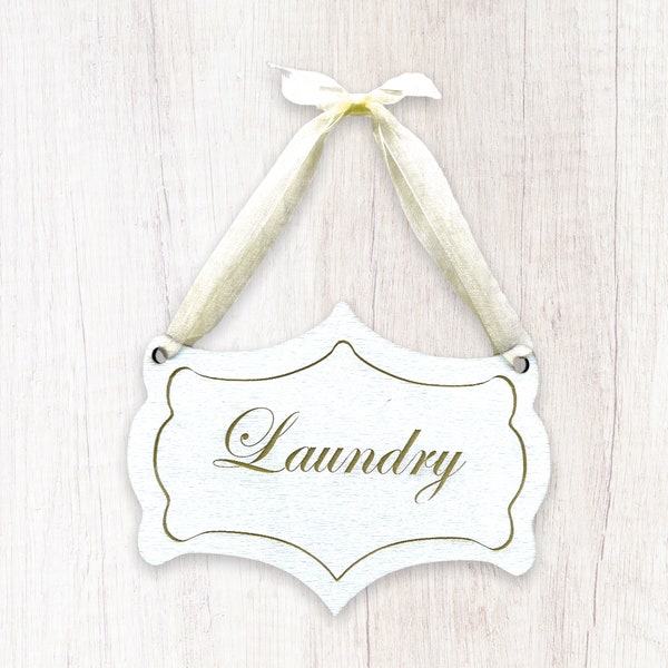 Laundry, French Chateau Style Sign Plaque, Hand Painted Vintage Design, with or without ribbon