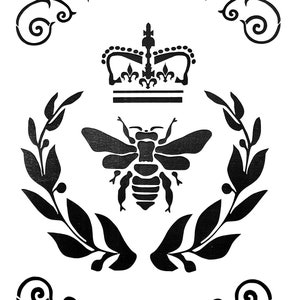 Vintage Design Damask Bee & Crown Stencil on A4 film, Image Size 185mm x 275mm, re-usable