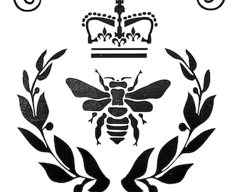 Vintage Design Damask Bee & Crown Stencil on A4 film, Image Size 185mm x 275mm, re-usable