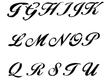 May include: A black and white image of the alphabet in a cursive font. The letters are stylised and have a flowing, elegant appearance.