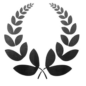 May include: A black laurel wreath with a simple design. The wreath is made of leaves and branches.