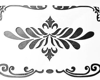 Pochoir French Scrolls pour murs, meubles ou travaux manuels, film A4, taille de l&#39;image 264 mm x 184 mm