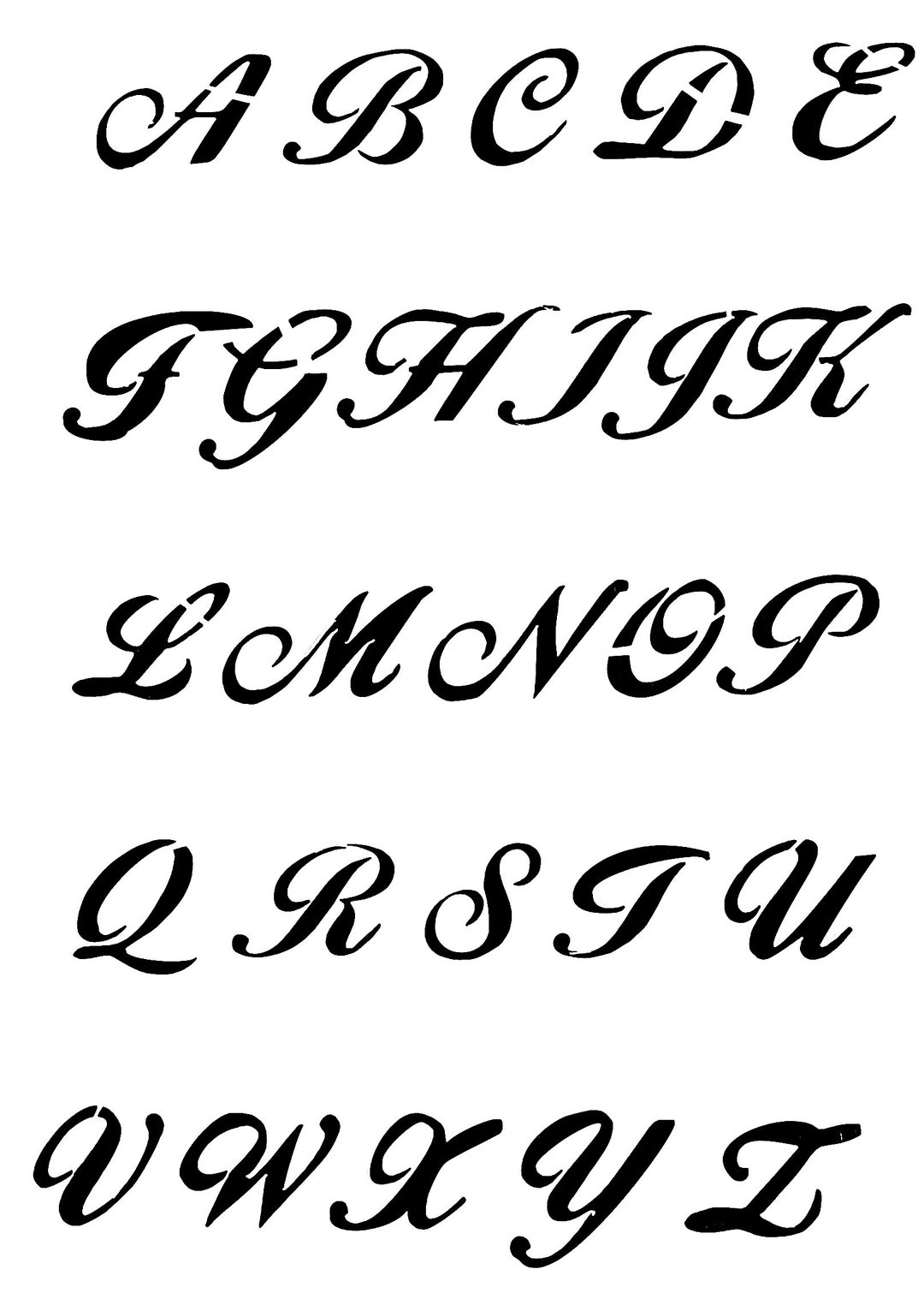 French Script Capital Alphabet Letters Stencil, Average Letter Height ...