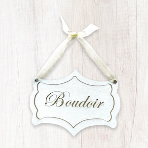 Boudoir Bedroom, French Chateau Style Door Sign Plaque, Hand Painted Vintage Design with or without ribbon