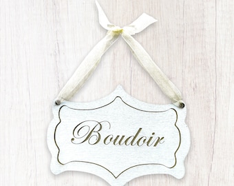 Boudoir Bedroom, French Chateau Style Door Sign Plaque, Hand Painted Vintage Design with or without ribbon