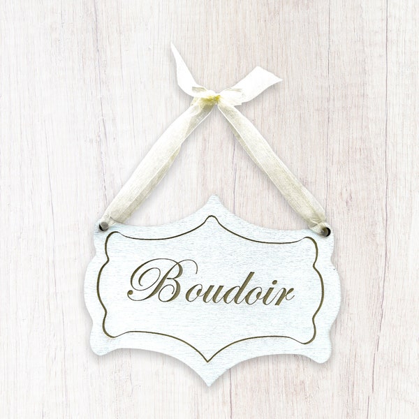 Boudoir Bedroom, French Chateau Style Door Sign Plaque, Hand Painted Vintage Design with or without ribbon