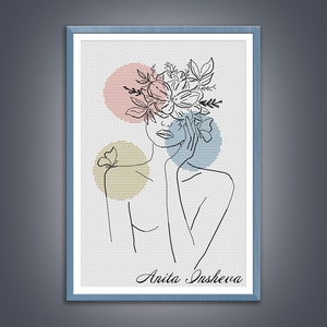 Cross stitch pattern Flower Girl II modern embroidery Minimalist pattern counted cross stitch pdf instant download