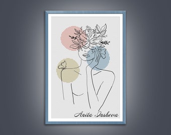 Cross stitch pattern Flower Girl II modern embroidery Minimalist pattern counted cross stitch pdf instant download