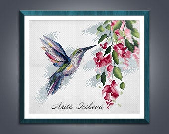 Cross stitch pattern The Hummingbird Bird cross stitch pattern modern embroidery chart counted cross stitch pdf instant download