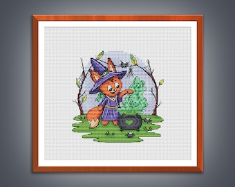Cross stitch pattern The little Fox Potion cross stitch Fox pattern Halloween Embroidery chart pdf instant download