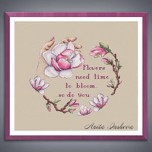 Cross stitch pattern Magnolia cross stitch pattern modern embroidery Flower chart counted cross stitch pdf instant download