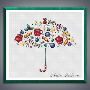 Cross stitch pattern Winter Umbrella modern embroidery Cute pattern counted cross stitch pdf instant download