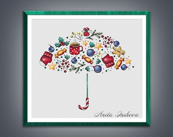 Cross stitch pattern Winter Umbrella modern embroidery Cute pattern counted cross stitch pdf instant download