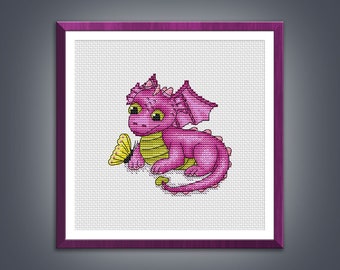 Cross stitch pattern Dragon Pinky Dragon cross stitch pattern Embroidery chart pdf instant download