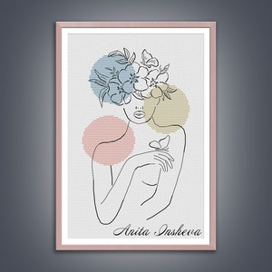 Cross stitch pattern Flower Girl modern embroidery Minimalist pattern counted cross stitch pdf instant download