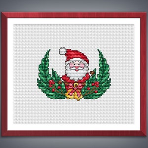 Patrón punto de cruz Santa y corona de Navidad patrón punto de cruz Punto de cruz de invierno Tabla de bordado pdf descarga instantánea