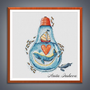Cross stitch pattern Ocean Light cross stitch pattern modern embroidery Whale chart counted cross stitch pdf instant download
