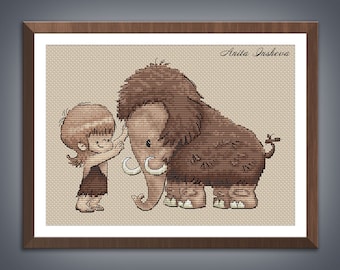 Cross stitch pattern A Long Long Time Ago Mammoth pattern Mammoth embroidery chart counted cross stitch pdf instant download