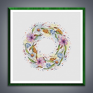 Cross stitch pattern The Summer Wreath cross stitch Flowers pattern Embroidery chart pdf instant download image 1