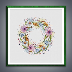Cross stitch pattern The Summer Wreath cross stitch Flowers pattern Embroidery chart pdf instant download