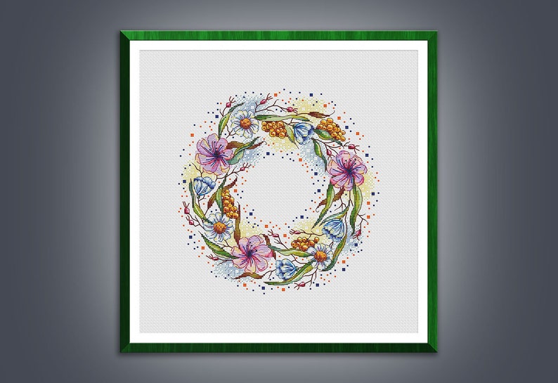 Cross stitch pattern The Summer Wreath cross stitch Flowers pattern Embroidery chart pdf instant download image 1