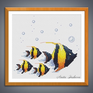 Cross stitch pattern Aquarial Walk Fish cross stitch pattern modern embroidery chart counted cross stitch pdf instant download