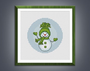 Snowman in a Hat Cross Stitch Pattern, Winter Embroidery (PDF)