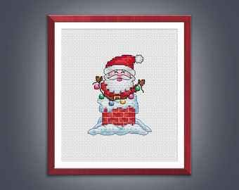 Cross stitch pattern Santa and Garland cross stitch pattern Winter cross stitch Embroidery chart pdf instant download
