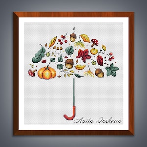 Cross stitch pattern Autumn Harvest Umbrella cross stitch pattern modern embroidery chart counted cross stitch pdf instant download