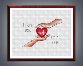 Cross stitch pattern Thank You for Life Medicine cross stitch pattern Chart Medic gift Stay safe Stay at home pdf instant download