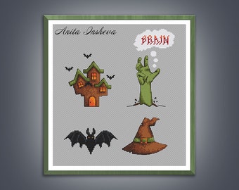 Cross stitch pattern Halloween sampler modern embroidery Scary easy pattern counted cross stitch pdf instant download