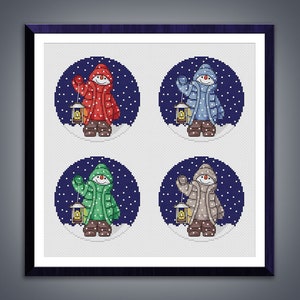 Cross stitch pattern Snowman cross stitch Winter pattern Embroidery chart pdf instant download
